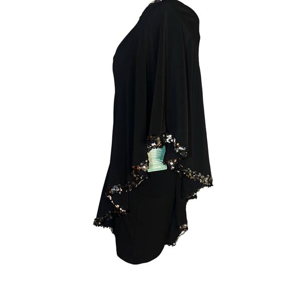 NWT BEAUTIFUL Black Silver One Shoulder Batwing Cocktail Formal Dress Size 6 - Picture 5 of 13